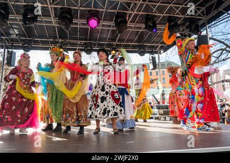 Monaco di Baviera, Faschingsdienstag auf dem Viktualienmarkt, Die Tanzenden Marktweiber *** Monaco di Baviera, martedì grasso al Viktualienmarkt, le donne del mercato danzante Foto Stock