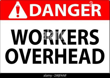 Cartello pericolo caduta detriti, lavoratori in caduta di oggetti Illustrazione Vettoriale
