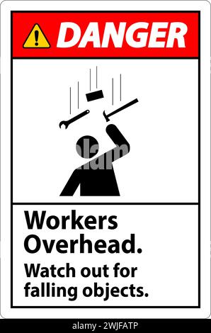 Cartello pericolo caduta detriti, lavoratori in caduta di oggetti Illustrazione Vettoriale