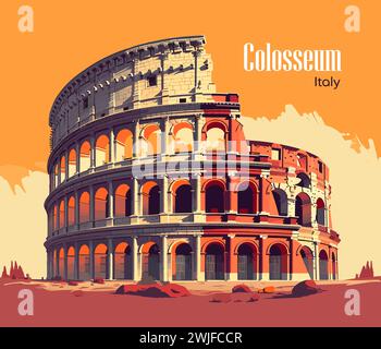 Colosseo Romano. Roma, Italia, Europa. Viaggiare. Architettura e punto di riferimento. Illustrazione di Creative Vector. Foto Stock