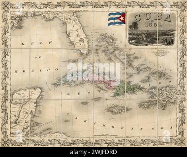 Mappa vintage Colton: Cuba nel 1851. Pubblicato da J.H. Colton Foto Stock