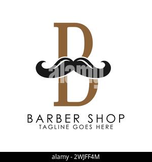Design iniziale del logo dei baffi con lettera B. Icona Alphabet B Barber Shop Illustrazione Vettoriale