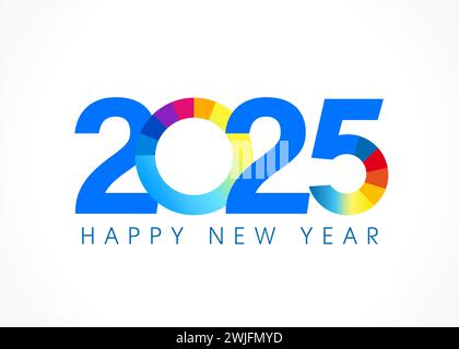 Logo grafico a colori Happy New Year 2025. Concetto di business creativo per l'anno nuovo per biglietti d'auguri o copertina del calendario. Illustrazione vettoriale Illustrazione Vettoriale