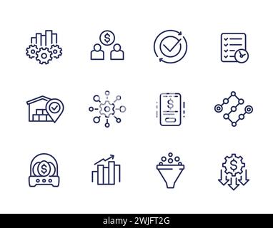 icone delle linee di gestione aziendale, set di vettori Illustrazione Vettoriale