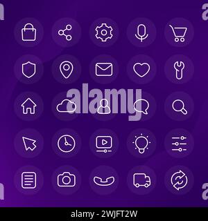 icone di linea per applicazioni o web, set bianco di base Illustrazione Vettoriale