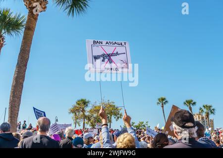 Sarasota, Florida, Stati Uniti - 24 marzo 2018 - i manifestanti si riuniscono alla marcia di protesta guidata dagli studenti per le nostre vite con un cartello d'arma d'assalto. Foto Stock