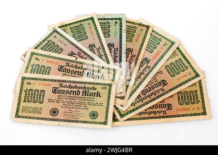 1000 Mark, banconote Reichsbank, Germania, 1922, Europa Foto Stock