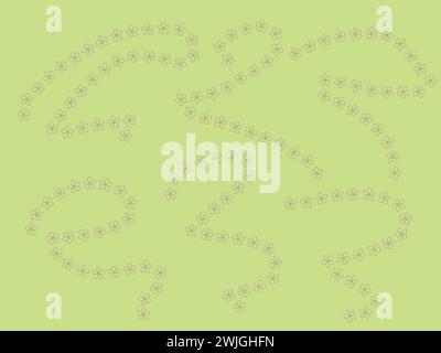 Sfondo verde con motivi a zig zag di fiori rosa. Illustrazione di alta qualità Foto Stock