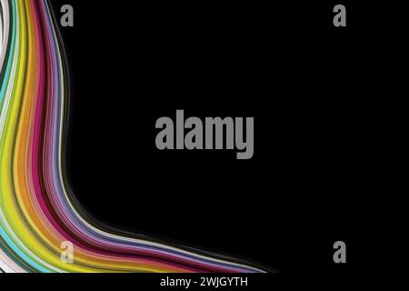 Carta ragnatela arcobaleno arricciata a onda di colore astratta su sfondo scuro Foto Stock