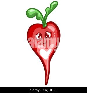 Cartoon Radish Vegetable Character con Smiley Kawaii Face Illustration Foto Stock