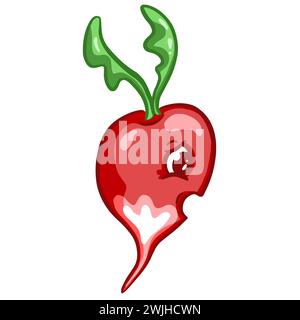 Cartoon Radish Vegetable Character con Smiley Kawaii Face Illustration Foto Stock