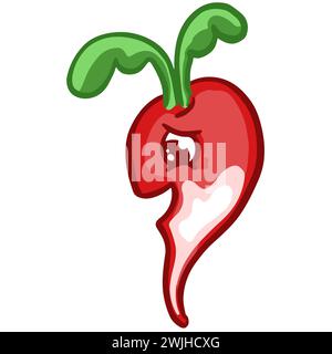 Cartoon Radish Vegetable Character con Smiley Kawaii Face Illustration Foto Stock