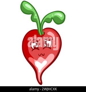 Cartoon Radish Vegetable Character con Smiley Kawaii Face Illustration Foto Stock