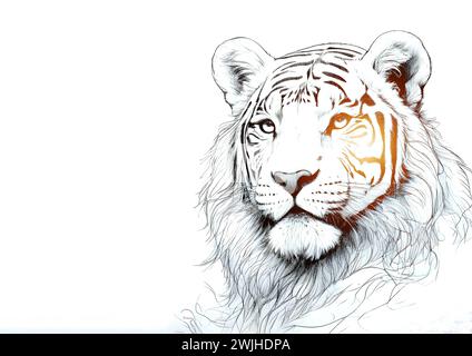 Linea di leoni disegnata a mano su sfondo bianco Foto Stock