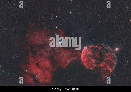 IC443, nebulosa medusa, supernova galattica rimanente nella costellazione Gemini sull'eclittica Foto Stock