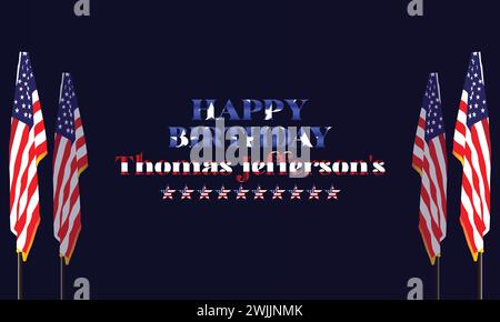 Buon compleanno di thomas jefferson elegante disegno illustrativo estinto Illustrazione Vettoriale