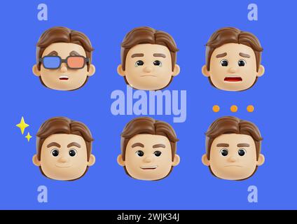 Varie Emotions maschili Youth Facial Expressions 3d Graphic Foto Stock