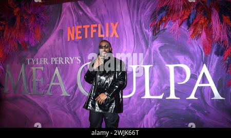 15 febbraio 2024, New York, New York, Stati Uniti d'America: Tyler Perry partecipa alla premiere di New York di Tyler Perry 'Mea culpa' di Netflix al Plaza Hotel di New York. (Credit Image: © Photo Image Press via ZUMA Press Wire) SOLO PER USO EDITORIALE! Non per USO commerciale! Foto Stock