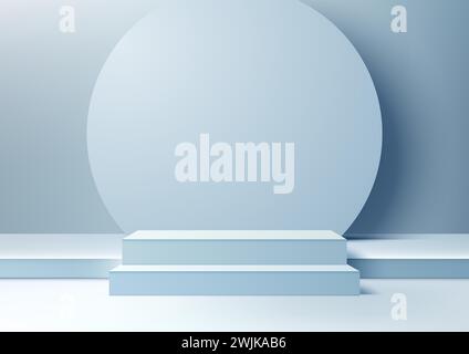 Presenta i tuoi prodotti con mockup geometrico a podio 3D. Caratterizzato da un design pulito e minimalista e da uno sfondo blu moderno. Illustrazione vettoriale Illustrazione Vettoriale