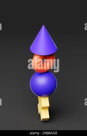 Piramide multicolore di varie figure di bilanciamento, rendering 3D. Foto Stock
