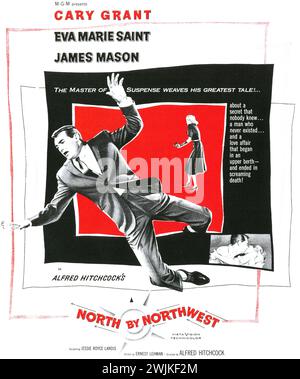 North by Northwest con Cary Grant, poster del film del 1959. Dir Alfred Hitchcock Foto Stock