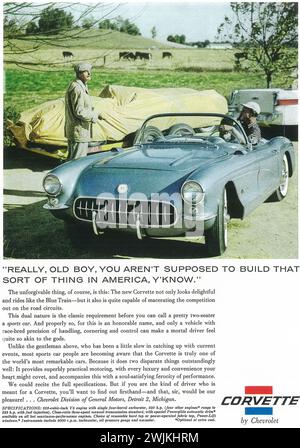 1957 Chevrolet Corvette ad. "Non sei sopposto per costruire quel genere di cose in America, lo sai" Foto Stock