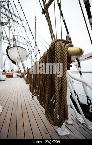 Posto di ormeggio su una nave a vela Foto Stock