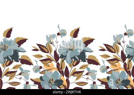 Motivo floreale vettoriale senza cuciture, bordo con fiori Illustrazione Vettoriale