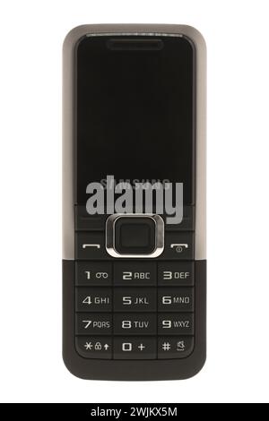 Telefono cellulare Samsung E1120 su sfondo bianco Foto Stock