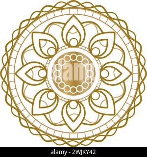 Emblema Mandala dorato con cerchi al centro Illustrazione Vettoriale