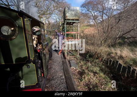 Sir Haydn,Taking on Water, tal y Llyn Railway Tywyn Gwynedd, Galles del Nord, Regno Unito, Foto Stock