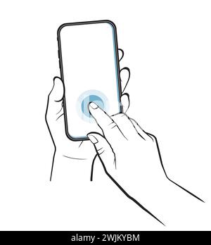 iphone illustrato, smartphone in mano con touchscreen Illustrazione Vettoriale
