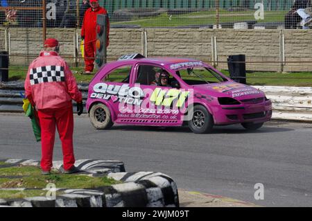 Banger Racing, Skegness, Race Circuit, Lincolnshire, Inghilterra, Regno Unito. Foto Stock