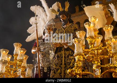 Passaggio della Sentencia della fratellanza Macarena, settimana Santa di Siviglia Foto Stock