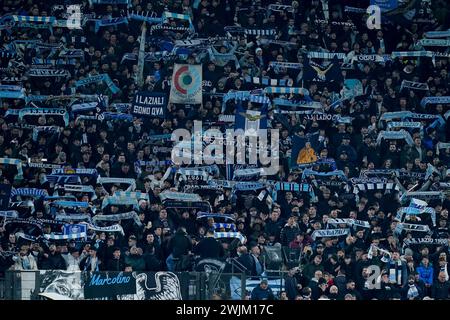 Roma, Italia. 14 febbraio 2024. Tifosi del SS Lazio durante il turno di UEFA Champions League 16 tra SS Lazio e FC Bayern Monaco allo Stadio Olimpico Roma il 14 febbraio 2024 a Roma. Crediti: Giuseppe Maffia/Alamy Live News Foto Stock