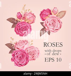 Set di rosa rosa Illustrazione Vettoriale