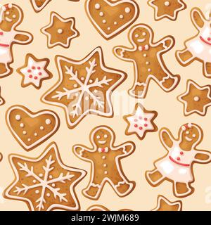 Fantasie invernali senza cuciture con biscotti al pan di zenzero Illustrazione Vettoriale