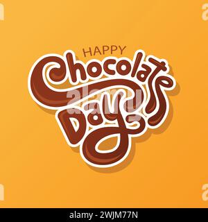 Buona giornata al cioccolato, splendida scrittura a mano. Logo vettoriale del biglietto d'auguri del giorno del cioccolato. Moderna calligrafia con inchiostro a pennello. Spruzzo di cioccolato Illustrazione Vettoriale