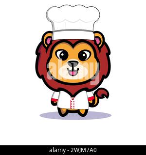 Illustrazione d'arte simbolo mascotte personaggio disegno animale kawaii leone costume equipaggiamento dello chef Illustrazione Vettoriale