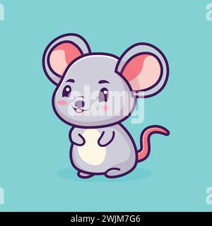 Carino Little Rat, illustrazione vettoriale dei fumetti e dei libri per bambini. Adorabile clip art dei personaggi del topo felice. Logo della mascotte di ratto. Illustrazione Vettoriale