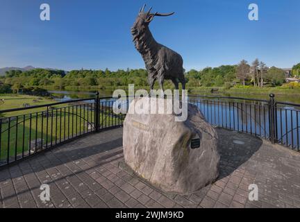 Irlanda, contea di Kerry, Killorglin, statua del re Puck progettata da Alan Ryan Hall nel 2001 in onore del festival Puck Fair che si svolge in città ogni agosto. Foto Stock