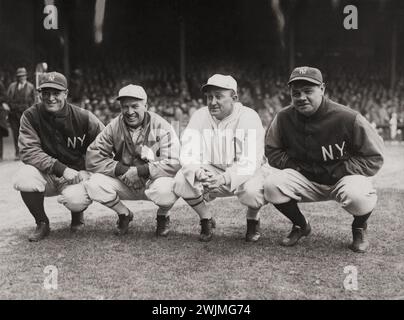 Servizio notizie Fotografia di Babe Ruth, Lou Gehrig, Ty Cobb e Tris Speaker, 1928 Foto Stock