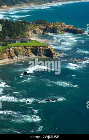 Vista sulla costa da Cape Foulweather, Otter Crest State Park, Pacific Coast Scenic Byway, Oregon Foto Stock