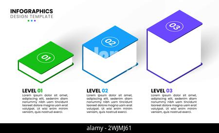 Modello infografico con 3 opzioni o passaggi. Libri. Può essere utilizzato per layout del flusso di lavoro, diagrammi, banner, webdesign. Illustrazione vettoriale Illustrazione Vettoriale