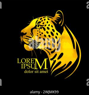 Logo giallo Cheetah. disegno a mano. Non ai, illustrazione vettoriale Illustrazione Vettoriale