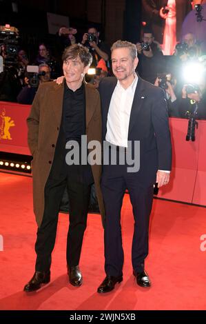 Cillian Murphy und Matt Damon bei der Festivaleröffnung und der Premiere des Kinofilms 'piccole cose come queste / Kleine Dinge wie diese' auf der Berlinale 2024 / 74. Internationale Filmfestspiele Berlin im Berlinale Palast. Berlino, 15.02.2024 Foto Stock