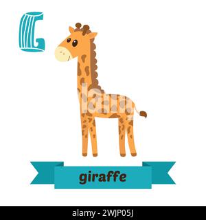 Giraffa. Lettera G. Carini alfabeto animale per bambini in vettore. Simpatici animali da cartone animato. Illustrazione vettoriale Illustrazione Vettoriale