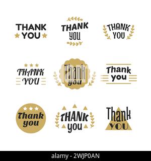 Set di stile vintage Grazie etichette, emblemi, adesivi, badge. Elementi di design decorativi. Illustrazione vettoriale Illustrazione Vettoriale
