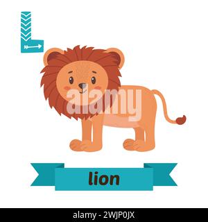 Leone. L lettera. Carini alfabeto animale per bambini in vettore. Simpatici animali da cartone animato. Illustrazione vettoriale Illustrazione Vettoriale