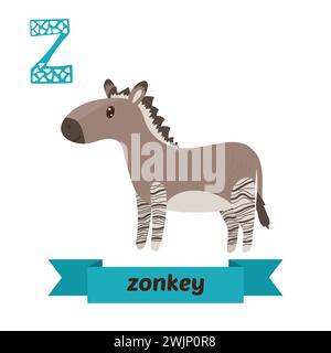 Zonkey. Lettera Z. Carini alfabeto animale per bambini in vettore. Simpatici animali da cartone animato. Illustrazione vettoriale Illustrazione Vettoriale